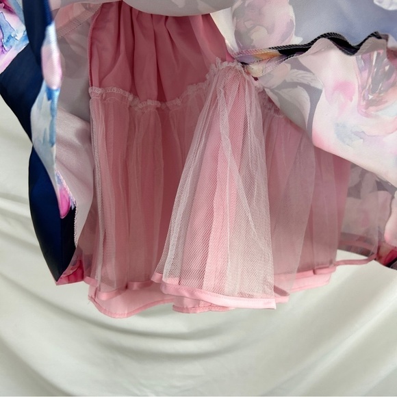 Frais by Nordstrom Girls Party Dress in Matte Satin Blue w Pink Floral Print sz4 - Picture 6 of 6